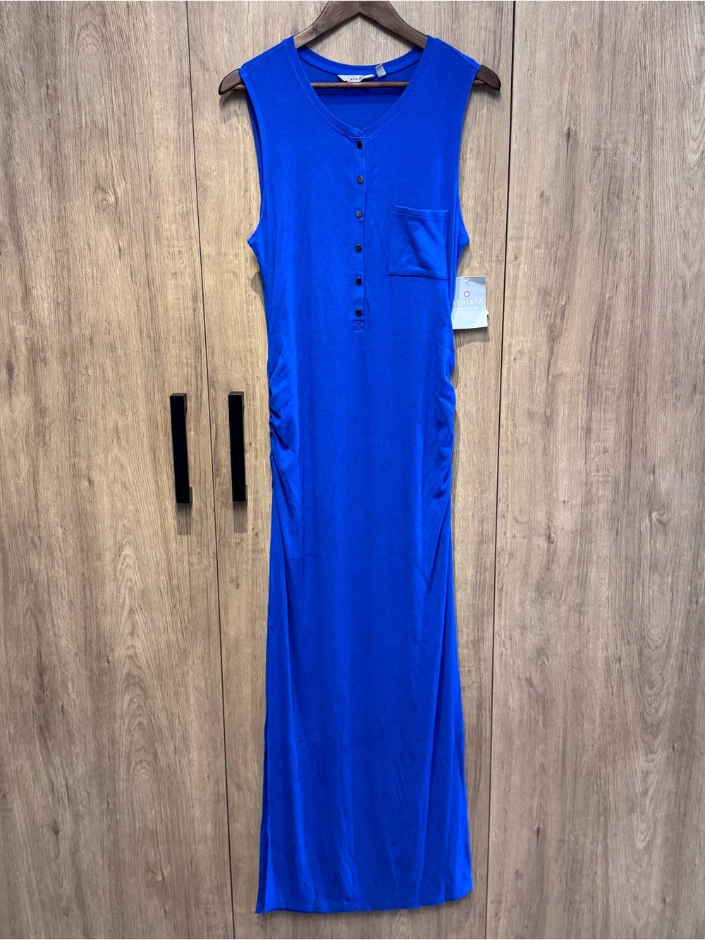 Athleta Rib Henley Sleeveless Caspian Blue Maxi Dress NWOT L